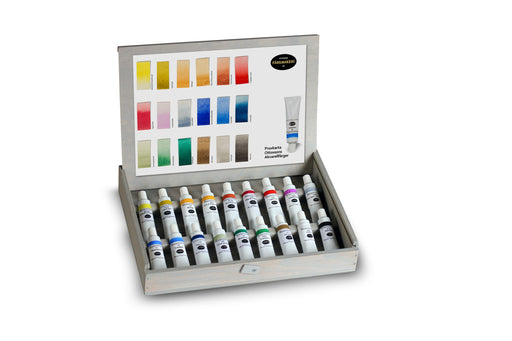 Water Color Paint Set - 18 Colors w/ Wooden Box-Ottosson Färgmakeri-znshoping.store